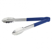Winco - Tongs, 12&quot; Stainless Steel Cold Service Tong, Blue Plastic Handle, Heavy Duty