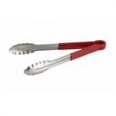 Winco - Tongs, 12&quot; Stainless Steel Cold Service Tong, Red Plastic Handle, Heavy Duty