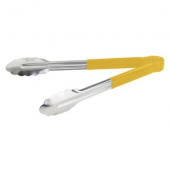 Winco - Tongs, 12&quot; Stainless Steel Cold Service Tong, Yellow Plastic Handle, Heavy Duty