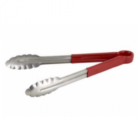 Winco - Tongs, 16&quot; Stainless Steel Cold Service Tong, Red Plastic Handle, Heavy Duty
