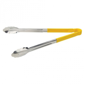 Winco - Tongs, 16&quot; Stainless Steel Cold Service Tong, Yellow Plastic Handle, Heavy Duty