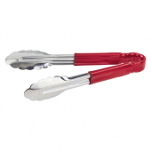 Winco - Tongs, 9&quot; Stainless Steel Cold Service Tong, Red Plastic Handle, Heavy Duty, each