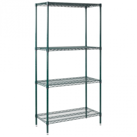 Winco - Wire Shelving Set, 18x36x72 Green Epoxy Coated with 4 Shelves