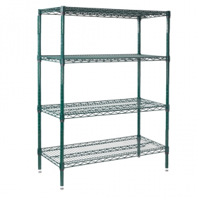 Winco - Wire Shelving Set, 18x48x72 Green Epoxy Coated with 4 Shelves