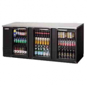 Everest - Back Bar Cooler Refrigerator, 3 Glass Swing Doors, 89.25x27x37.25 Black Side Mount, 32 cu.