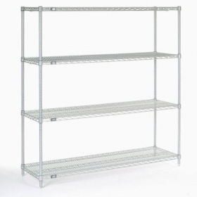 Nexel - Starter Shelving Unit, 60x18x63 Wire with 4 Shelves, 4 Posts and Plastic Clips, Poly-Z-Brite