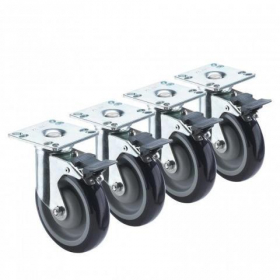 Krowne Metal - Casters, Heavy Duty Universal 3.5&quot;x3.5&quot; Plate, 5&quot; Wheel with Front Brake, 4 count