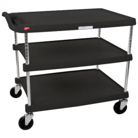 Metro myCart Series - Utility Cart with 3 Shelves, 40.25x28x37 Heavy Duty Black Plastic Shelves with