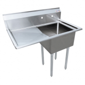 Omcan - Sink with 1 Tub with 3.5&quot; Center Drain and Left Drain Board, 38.5x23.5x44 Stainless Steel, e