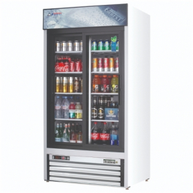 Everest - Merchandiser Refrigerator, 2 Glass Sliding Doors, 39.375x30.75x80.125 White Finish, 33 Cu.