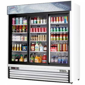Everest - Merchandiser Refrigerator, 3 Glass Sliding Doors, 72.875x30.75x80.125 White Finish, 69 Cu.