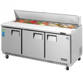 Everest - Refrigerated Prep Table, 3 Solid Swing Doors, 71.125x31.5x38.5 Stainless Steel Back Mount,