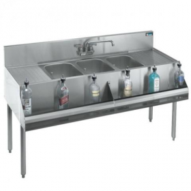 Krowne Metal - 1800 Series Bar Sink with Faucet, 6&quot; Three Compartment with 12&quot; Left/Right Drainboard