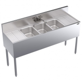 Krowne Metal - Royal Series Bar Sink with Faucet, 3 Compartment with 12&quot; Left/Right Drainboard, each
