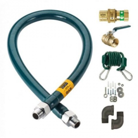Krowne Metal - Gas Connector Complete Kit, 1&quot;x24&quot; Stainless Steel Hose, Quick Disconnect, Gas Valve,