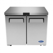 Atosa - Undercounter Refrigerator, 2 Solid Doors with 1 Shelf and 4 Castors, 36.3125x30x34.2 Stainle
