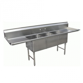 GSW - Sink with 3 Compartments and 2 12&quot; Drain Boards, Bowl Size 14x10x10 Stainless Steel