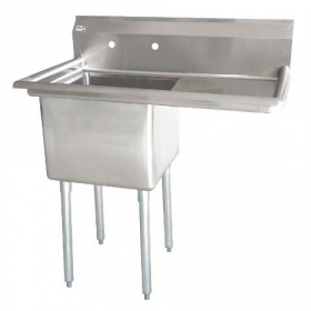 Omcan - Sink with 1 Tub with 3.5&quot; Center Drain and Right Drain Board, 18x18x11 Stainless Steel, each