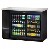 True - Back Bar Refrigerator with 2 Sections and 3 Shelves, 24&quot;x48&quot; with Stainless Steel Top, Black