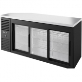 True - Back Bar Refrigerator Cooler with 3 Sections, 72x24.875x34.75 Black Powder Coated Cold Rolled
