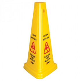 Winco - Caution Wet Floor Sign, 27&quot; Cone Shaped, English/Spanish