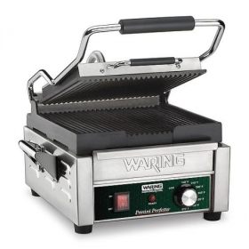 Waring - Panini Grill, Compact Italian-Style, 9.75x9.25 Cast-Iron Cooking Surface, with Stainless St