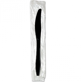 Knife, Medium Black PP Plastic, Individually Wrapped, 1000 count