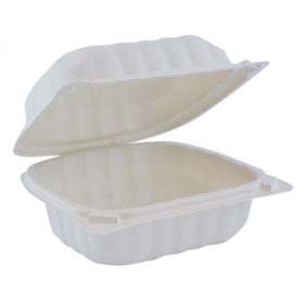 Pactiv - EarthChoice Food Container, 6x6 1 Compartment Hinged White