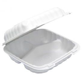 Pactiv - EarthChoice Food Container, 8x8 3 Compartment Hinged White