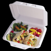 Pactiv - SmartLock Food Container, 3 Compartment Hinged Large White Foam, 9x9.5x3.25, 150 count