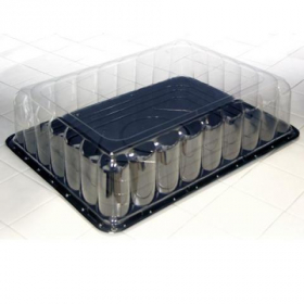 Pactiv - Cake Container, Half Sheet Black Plastic Base with 5&quot; Clear Plastic Dome Lid