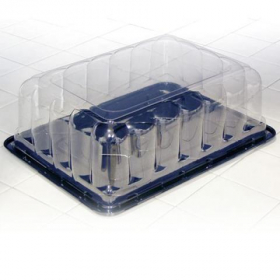 Pactiv - Cake Container, Quarter Sheet Black Plastic Base with 5&quot; Clear Plastic Dome Lid