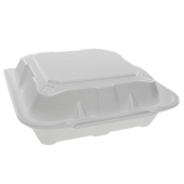 Pactiv - Takeout Container, 8x8x3 White Foam Hinged 1-Compartment