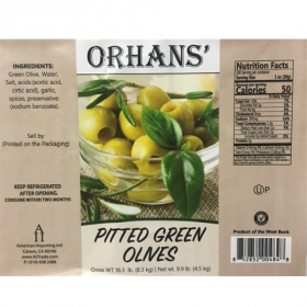 Orhans&#039; - Pitted Green Olives, 2/18 Lb